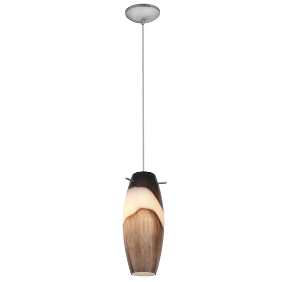 Foto para 18w Cabernet Glass Pendant GU-24 Spiral Fluorescent Dry Location Brushed Steel Brown Slate Glass 12"Ø4.9" (CAN 1.25"Ø5.25")