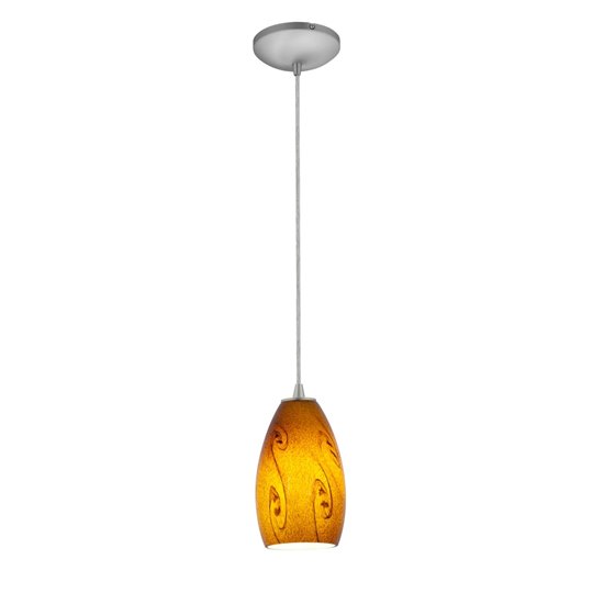 Picture of 18w Champagne Glass Pendant GU-24 Spiral Fluorescent Dry Location Brushed Steel Amber Sky Glass 9"Ø5" (CAN 1.25"Ø5.25")