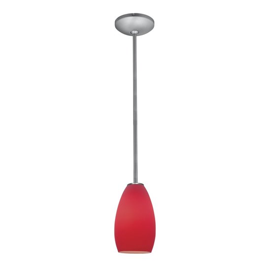 Foto para 18w Champagne Glass Pendant GU-24 Spiral Fluorescent Dry Location Brushed Steel Red Glass 9"Ø5" (CAN 1.25"Ø5.25")