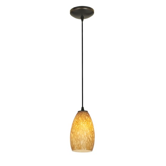 Foto para 18w Champagne Glass Pendant GU-24 Spiral Fluorescent Dry Location Oil Rubbed Bronze Amber Stone Glass 9"Ø5" (CAN 1.25"Ø5.25")