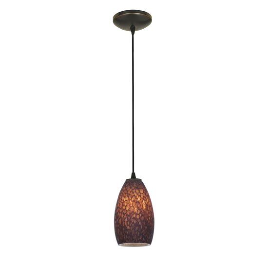 Foto para 18w Champagne Glass Pendant GU-24 Spiral Fluorescent Dry Location Oil Rubbed Bronze Brown Stone Glass 9"Ø5" (CAN 1.25"Ø5.25")