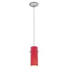 Picture of 18w Cylinder Glass Pendant GU-24 Spiral Fluorescent Dry Location Brushed Steel Red Glass 10"Ø4" (CAN 1.25"Ø5.25")