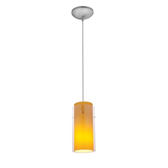 Foto para 18w Glass`n Glass  Cylinder Pendant GU-24 Spiral Fluorescent Dry Location Brushed Steel Clear Amber Glass 10"Ø4.5" (CAN 1.25"Ø5.25")