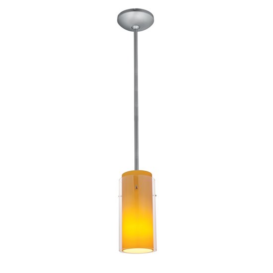 Picture of 18w Glass`n Glass  Cylinder Pendant GU-24 Spiral Fluorescent Dry Location Brushed Steel Clear Amber Glass 10"Ø4.5" (CAN 1.25"Ø5.25")