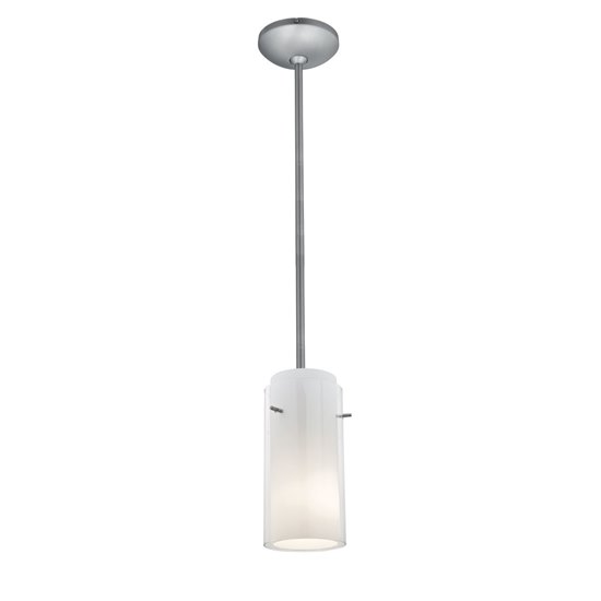 Foto para 18w Glass`n Glass  Cylinder Pendant GU-24 Spiral Fluorescent Dry Location Brushed Steel Clear Opal Glass 10"Ø4.5" (CAN 1.25"Ø5.25")