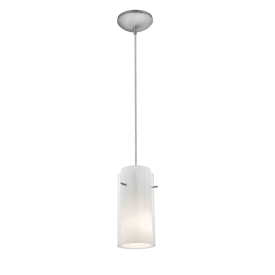 Picture of 18w Glass`n Glass  Cylinder Pendant GU-24 Spiral Fluorescent Dry Location Brushed Steel Clear Opal Glass 10"Ø4.5" (CAN 1.25"Ø5.25")