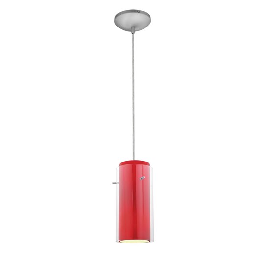 Foto para 18w Glass`n Glass  Cylinder Pendant GU-24 Spiral Fluorescent Dry Location Brushed Steel Clear Red Glass 10"Ø4.5" (CAN 1.25"Ø5.25")