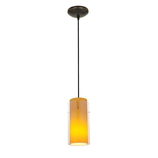 Picture of 18w Glass`n Glass  Cylinder Pendant GU-24 Spiral Fluorescent Dry Location Oil Rubbed Bronze Clear Amber Glass 10"Ø4.5" (CAN 1.25"Ø5.25")