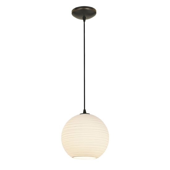 Picture of 18w L Japanese Lantern Glass Pendant GU-24 Spiral Fluorescent Dry Location Oil Rubbed Bronze White Lined Glass 12"Ø12" (CAN 1.25"Ø5.25")