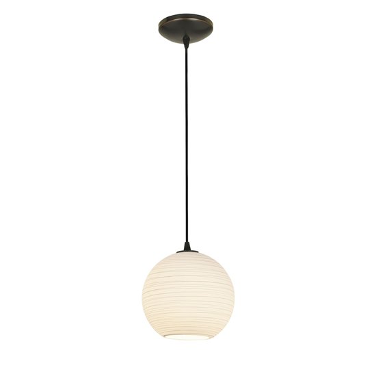 Picture of 18w M Japanese Lantern Glass Pendant GU-24 Spiral Fluorescent Dry Location Oil Rubbed Bronze White Lined Glass 10"Ø10" (CAN 1.25"Ø5.25")