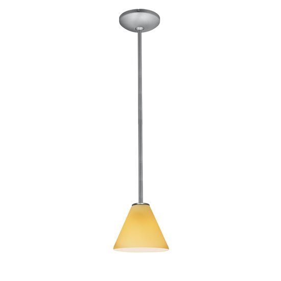 Foto para 18w Martini Glass Pendant GU-24 Spiral Fluorescent Dry Location Brushed Steel Amber Glass 6"Ø7" (CAN 1.25"Ø5.25")