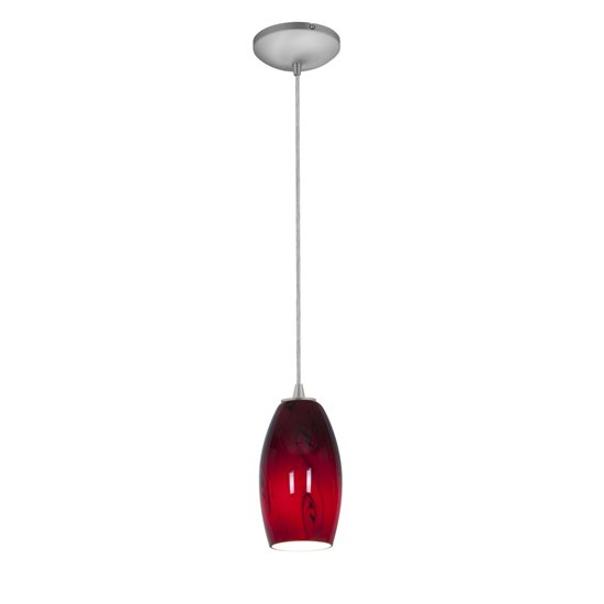 Picture of 18w Merlot Glass Pendant GU-24 Spiral Fluorescent Dry Location Brushed Steel Red Sky Glass 8"Ø3.5" (CAN 1.25"Ø5.25")