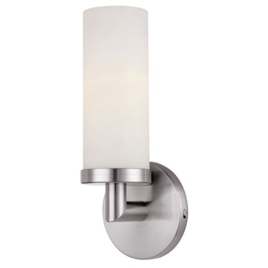 Foto para 60w Aqueous E-26 B-10 Incandescent Damp Location Brushed Steel Opal Wall Fixture (CAN 5"x5"x0.88")