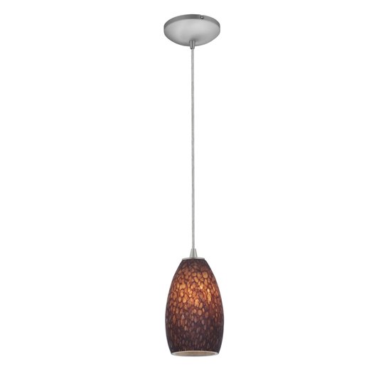 Picture of 100w Champagne Glass Pendant E-26 A-19 Incandescent Dry Location Brushed Steel Brown Stone Glass 9"Ø5" (CAN 1.25"Ø5.25")