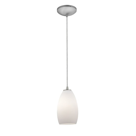 Foto para 100w Champagne Glass Pendant E-26 A-19 Incandescent Dry Location Brushed Steel Opal Glass 9"Ø5" (CAN 1.25"Ø5.25")