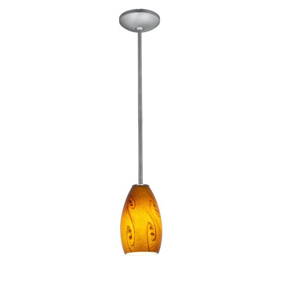 Picture of 100w Champagne Glass Pendant E-26 A-19 Incandescent Dry Location Brushed Steel Amber Sky Glass 9"Ø5" (CAN 1.25"Ø5.25")