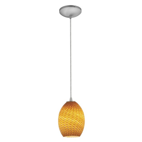 Picture of 100w Brandy FireBird Glass Pendant E-26 A-19 Incandescent Dry Location Brushed Steel Amber Firebird Glass 9"Ø6" (CAN 1.25"Ø5.25")