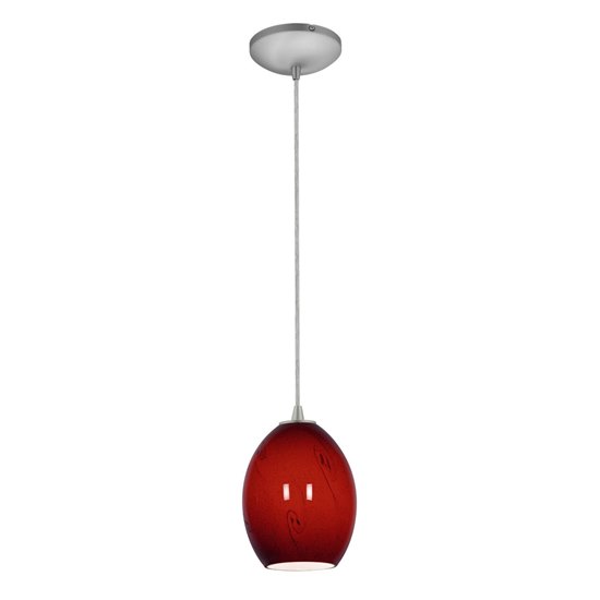 Foto para 100w Brandy FireBird Glass Pendant E-26 A-19 Incandescent Dry Location Brushed Steel Red Sky Glass 9"Ø6" (CAN 1.25"Ø5.25")