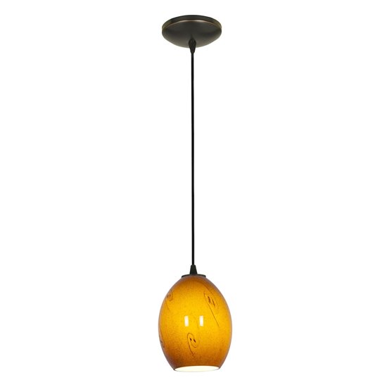 Foto para 100w Brandy FireBird Glass Pendant E-26 A-19 Incandescent Dry Location Oil Rubbed Bronze Amber Sky Glass 9"Ø6" (CAN 1.25"Ø5.25")