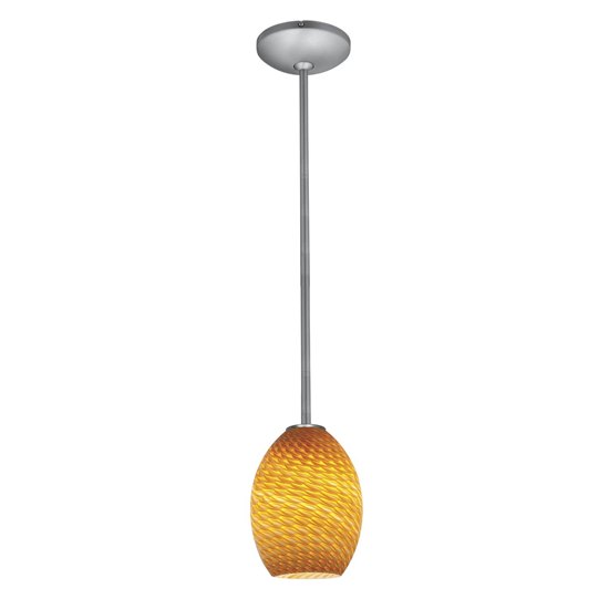 Picture of 100w Brandy FireBird Glass Pendant E-26 A-19 Incandescent Dry Location Brushed Steel Amber Firebird Glass 9"Ø6" (CAN 1.25"Ø5.25")