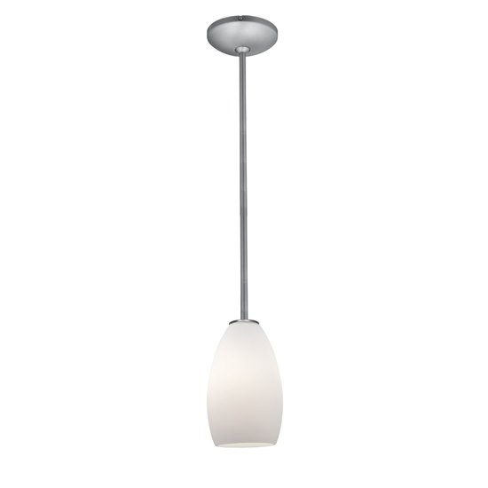 Foto para 100w Champagne Glass Pendant E-26 A-19 Incandescent Dry Location Brushed Steel Opal Glass 9"Ø5" (CAN 1.25"Ø5.25")