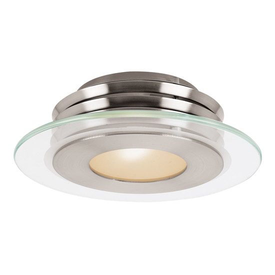 Foto para 13w Helius GX-53 80CRI LED Damp Location Brushed Steel Clear Frosted Flush-Mount (OA HT 4) (CAN 1.75")