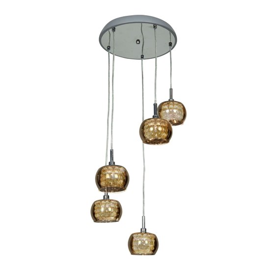 Picture of 240w (5 x 48) Glam G9 G9 Xenon Dry Location Chrome Mirror Glass With Crystal 5 -Light Pendant (CAN 1.5"Ø14")