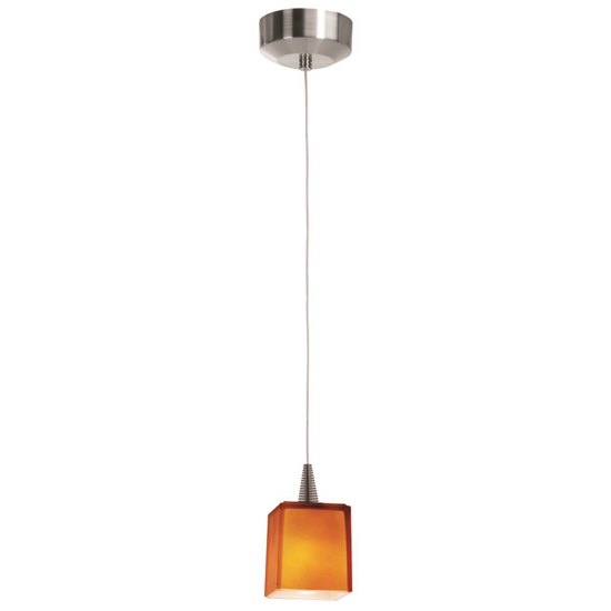 Picture of 35w Zeta GY6.35 Bi-Pin Halogen Dry Location Brushed Steel Amber Low Voltage Pendant With Hermes Glass (CAN Ø4.5")