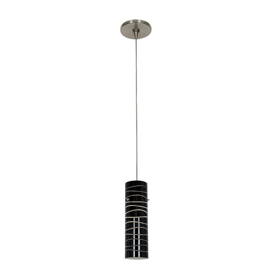 Picture of 35w Zeta GY6.35 Bi-Pin Halogen Dry Location Brushed Steel Black Lined Anari Silk Low Voltage Pendant Including Low Profile Mono-Pod (CAN Ø4.5")