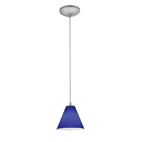 Foto para 11w Martini E-26 A-19 LED Dry Location Brushed Steel Cobalt Led Cord Glass Pendant (CAN 1.25"Ø5.25")