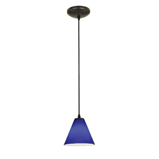 Picture of 11w Martini E-26 A-19 LED Dry Location Oil Rubbed Bronze Cobalt Led Cord Glass Pendant (CAN 1.25"Ø5.25")