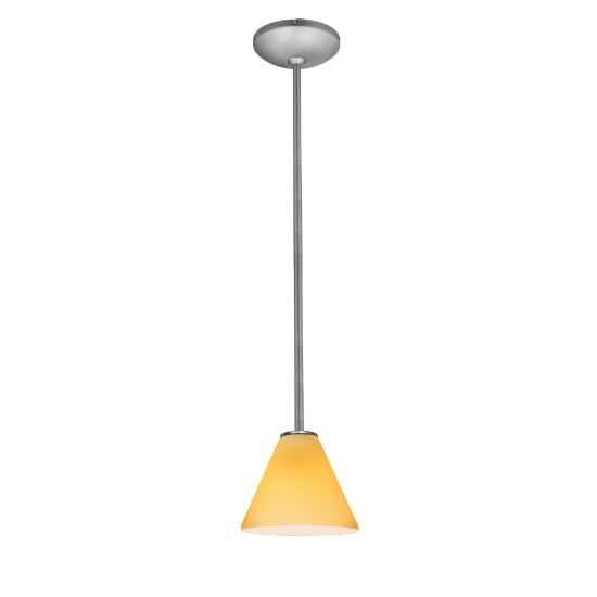 Picture of 11w Martini E-26 A-19 LED Dry Location Brushed Steel Amber Led Rod Glass Pendant (CAN 1.25"Ø5.25")