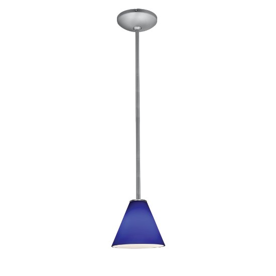 Picture of 11w Martini E-26 A-19 LED Dry Location Brushed Steel Cobalt Led Rod Glass Pendant (CAN 1.25"Ø5.25")