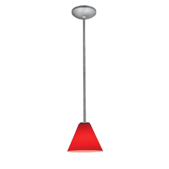 Picture of 11w Martini E-26 A-19 LED Dry Location Brushed Steel Red Led Rod Glass Pendant (CAN 1.25"Ø5.25")