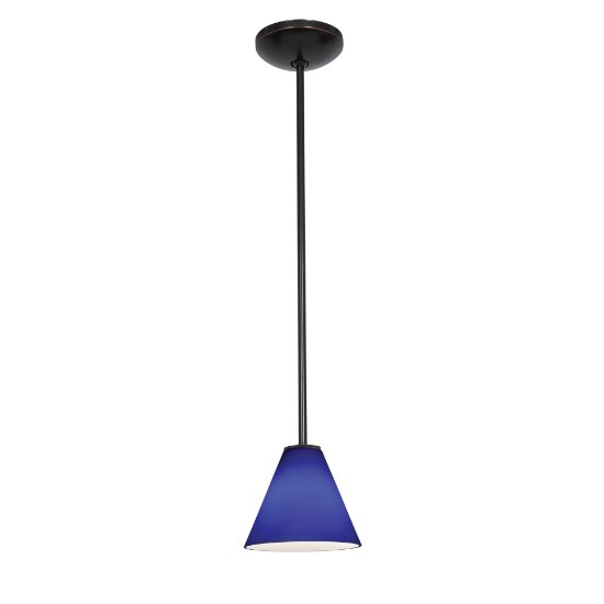 Picture of 11w Martini E-26 A-19 LED Dry Location Oil Rubbed Bronze Cobalt Led Rod Glass Pendant (CAN 1.25"Ø5.25")