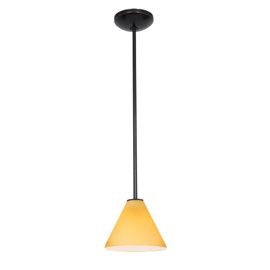 Foto para 11w Martini E-26 A-19 LED Dry Location Oil Rubbed Bronze White Led Rod Glass Pendant (CAN 1.25"Ø5.25")