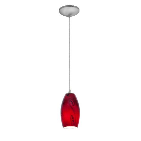 Picture of 11w Merlot E-26 A-19 LED Dry Location Brushed Steel Red Sky Cord Glass Pendant (CAN 1.25"Ø5.25")