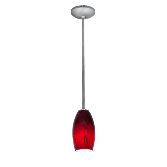 Picture of 11w Merlot E-26 A-19 LED Dry Location Brushed Steel Red Sky Rod Glass Pendant (CAN 1.25"Ø5.25")