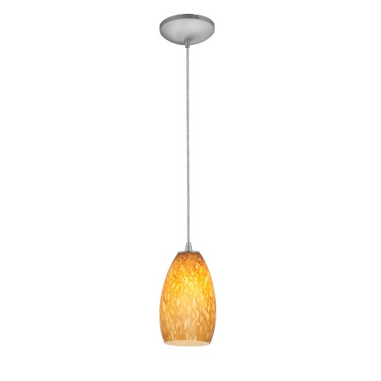 Foto para 11w Champagne E-26 A-19 LED Dry Location Brushed Steel Amber Stone Cord Glass Pendant (CAN 1.25"Ø5.25")