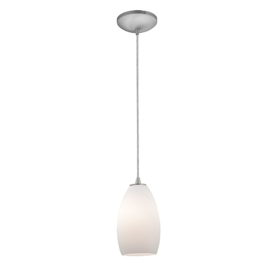 Picture of 11w Champagne E-26 A-19 LED Dry Location Brushed Steel Opal Cord Glass Pendant (CAN 1.25"Ø5.25")