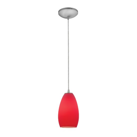 Picture of 11w Champagne E-26 A-19 LED Dry Location Brushed Steel Red Cord Glass Pendant (CAN 1.25"Ø5.25")