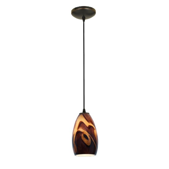 Picture of 11w Champagne E-26 A-19 LED Dry Location Oil Rubbed Bronze Inca Cord Glass Pendant (CAN 1.25"Ø5.25")