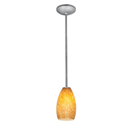 Picture of 11w Champagne E-26 A-19 LED Dry Location Brushed Steel Amber Stone Rod Glass Pendant (CAN 1.25"Ø5.25")