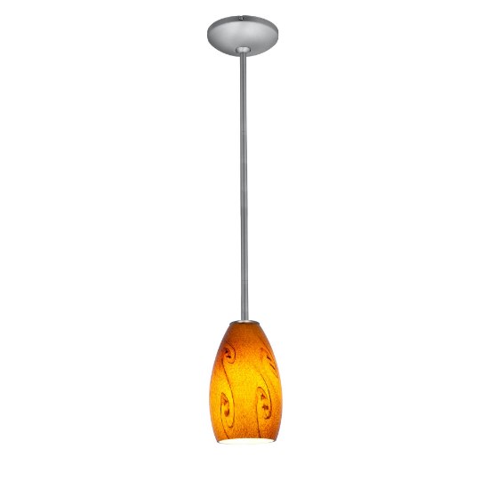 Picture of 11w Champagne E-26 A-19 LED Dry Location Brushed Steel Amber Sky Rod Glass Pendant (CAN 1.25"Ø5.25")