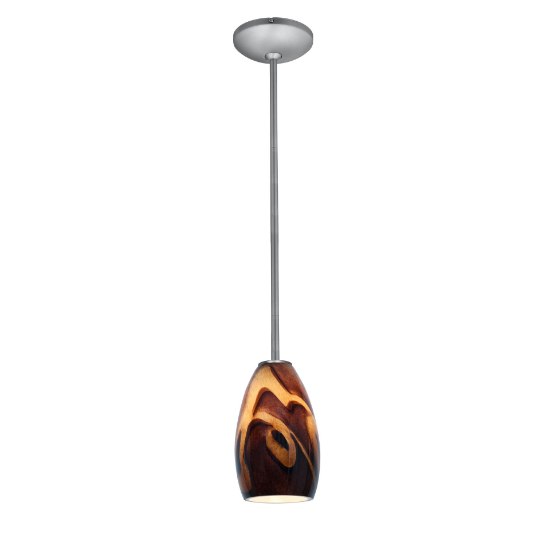 Picture of 11w Champagne E-26 A-19 LED Dry Location Brushed Steel Inca Rod Glass Pendant (CAN 1.25"Ø5.25")