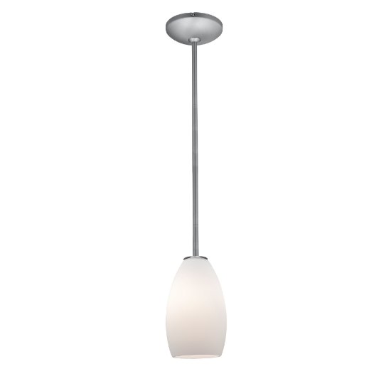 Picture of 11w Champagne E-26 A-19 LED Dry Location Brushed Steel Opal Rod Glass Pendant (CAN 1.25"Ø5.25")