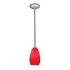 Picture of 11w Champagne E-26 A-19 LED Dry Location Brushed Steel Red Rod Glass Pendant (CAN 1.25"Ø5.25")