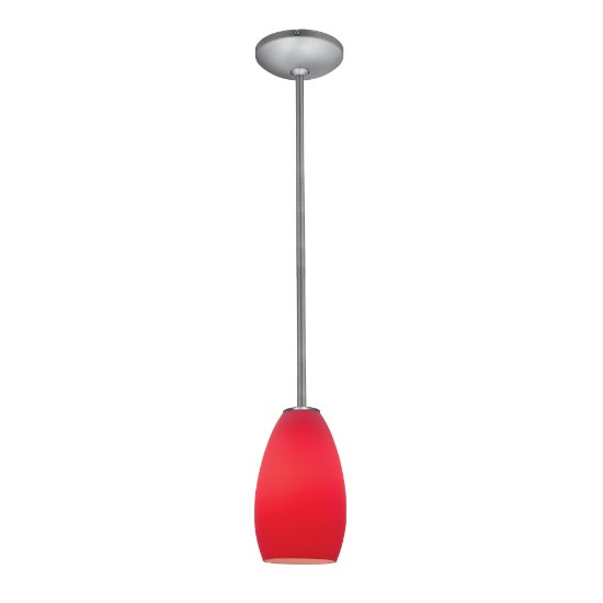 Foto para 11w Champagne E-26 A-19 LED Dry Location Brushed Steel Red Rod Glass Pendant (CAN 1.25"Ø5.25")