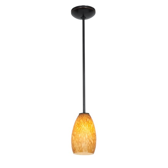 Picture of 11w Champagne E-26 A-19 LED Dry Location Oil Rubbed Bronze Amber Stone Rod Glass Pendant (CAN 1.25"Ø5.25")