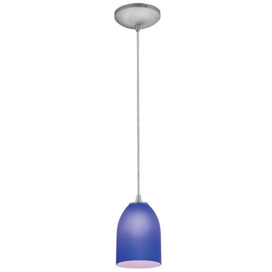 Picture of 11w Bordeaux E-26 A-19 LED Dry Location Brushed Steel Cobalt Cord Glass Pendant (CAN 1.25"Ø5.25")